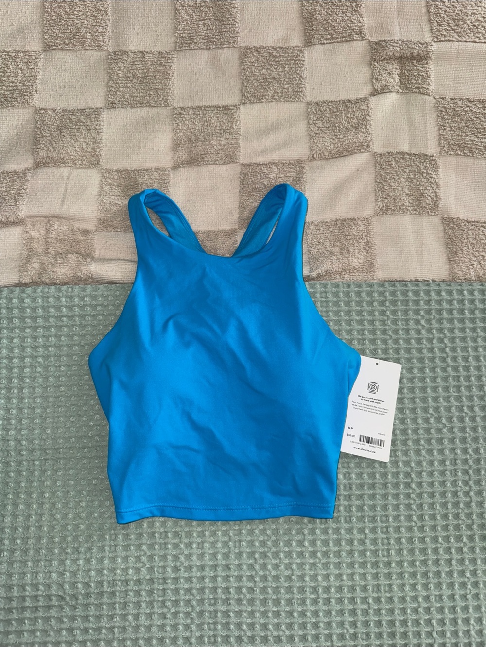 NWT Athleta Electric Blue Racerback Cropped Sports Bra size S‎
